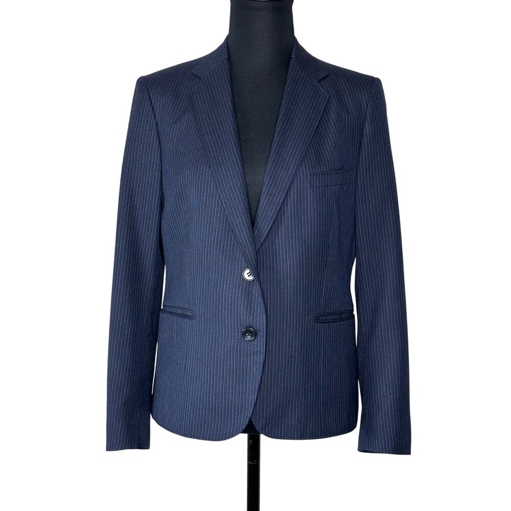 Vintage Women’s Petite Wool Blend Pinstripe Blazer Navy Tailor Made | Size 12